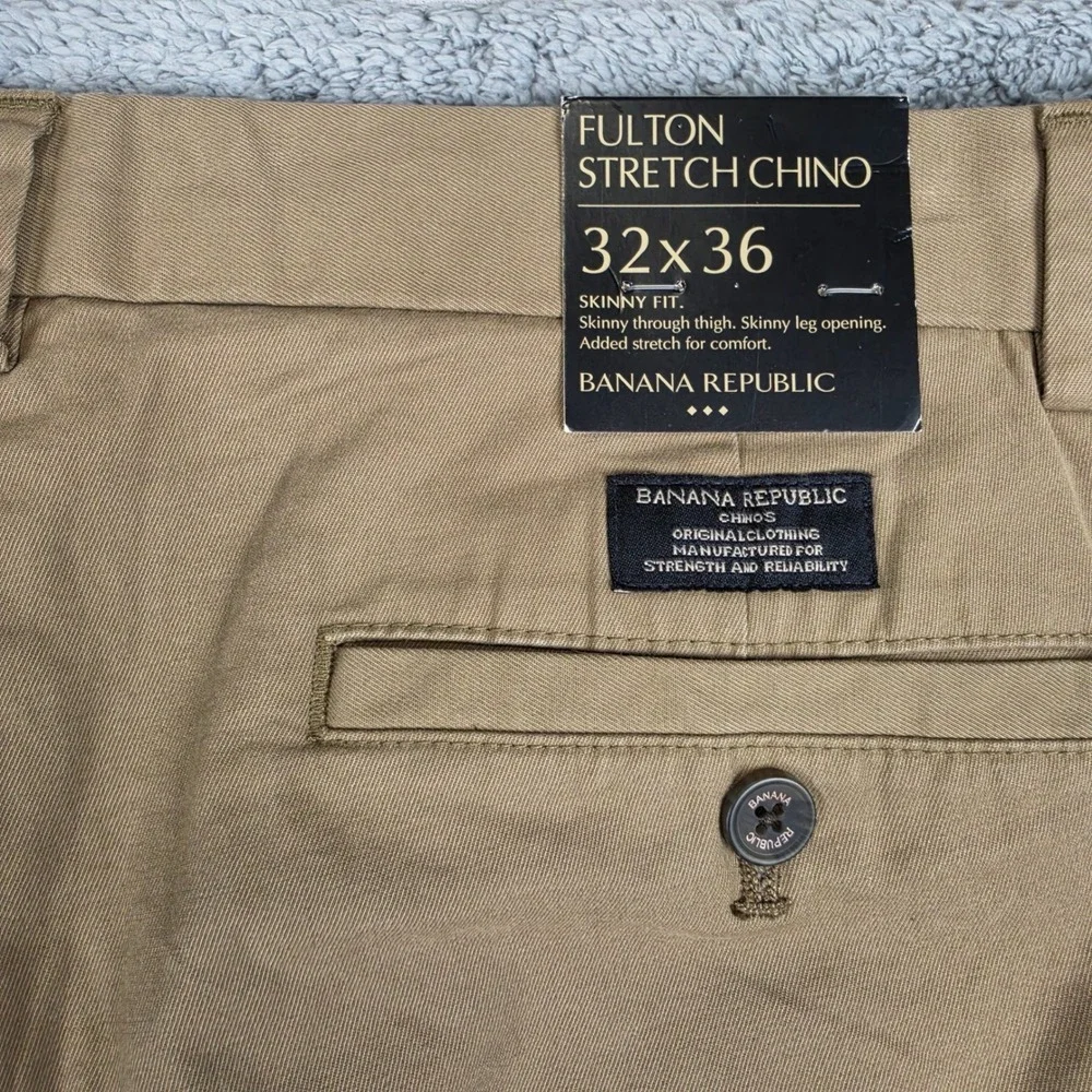 Banana Republic Fulton Skinny Chino Pants Mens 32x36 Khaki Stretch Casual NWT
